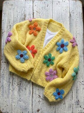 Yellow Multicolor Floral Cardigan Jacket - Loose Fit Open Front Sweater